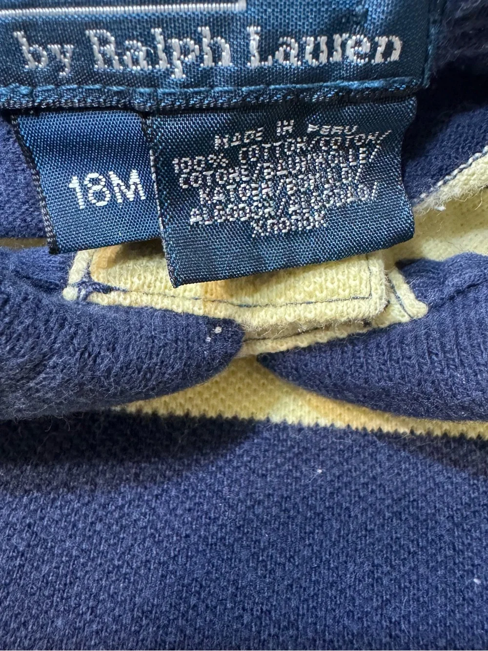 Ralph Lauren Navy & Yellow Striped Baby Polo Onesie